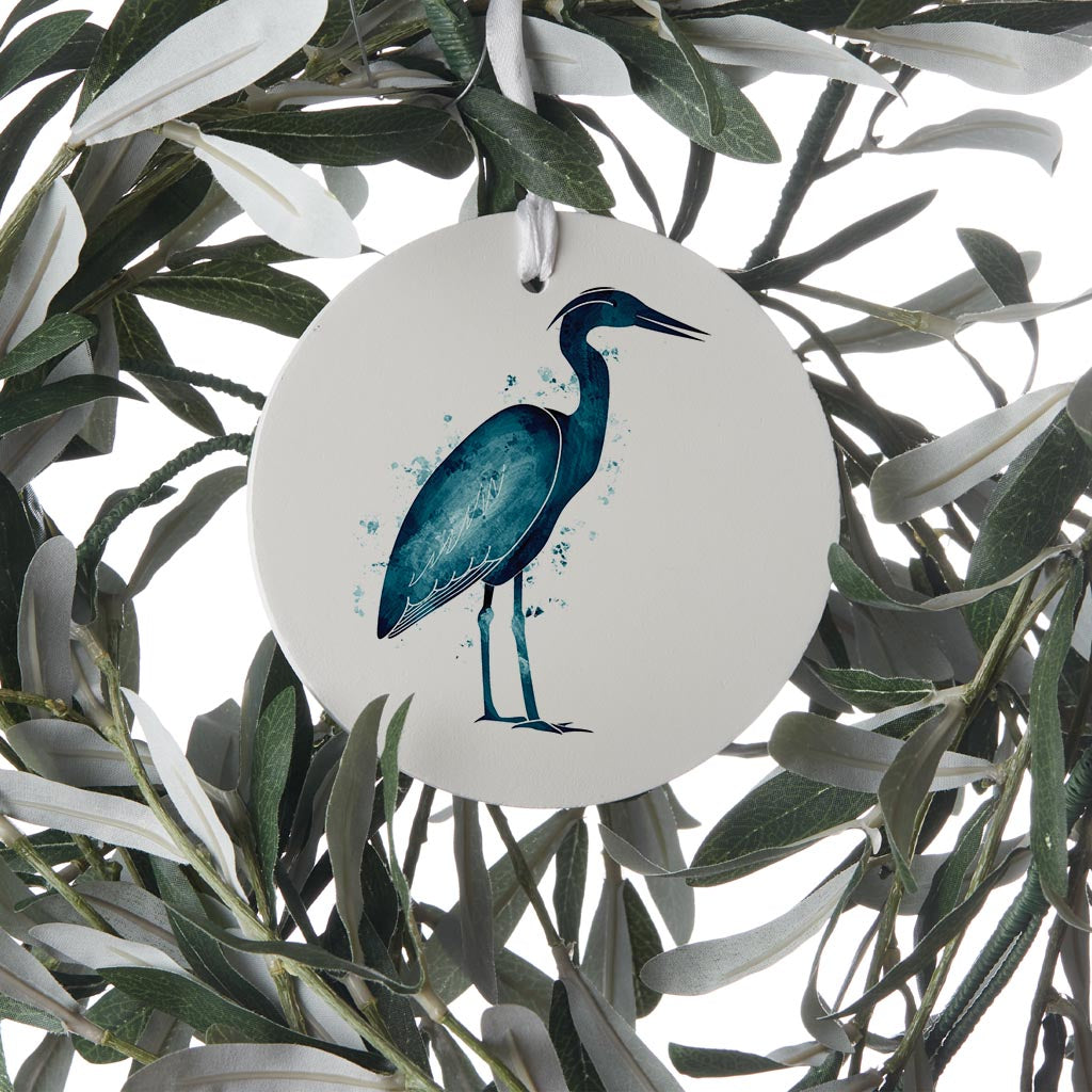 New England Water Color Heron| Wood Ornament | Eaches | Min 6