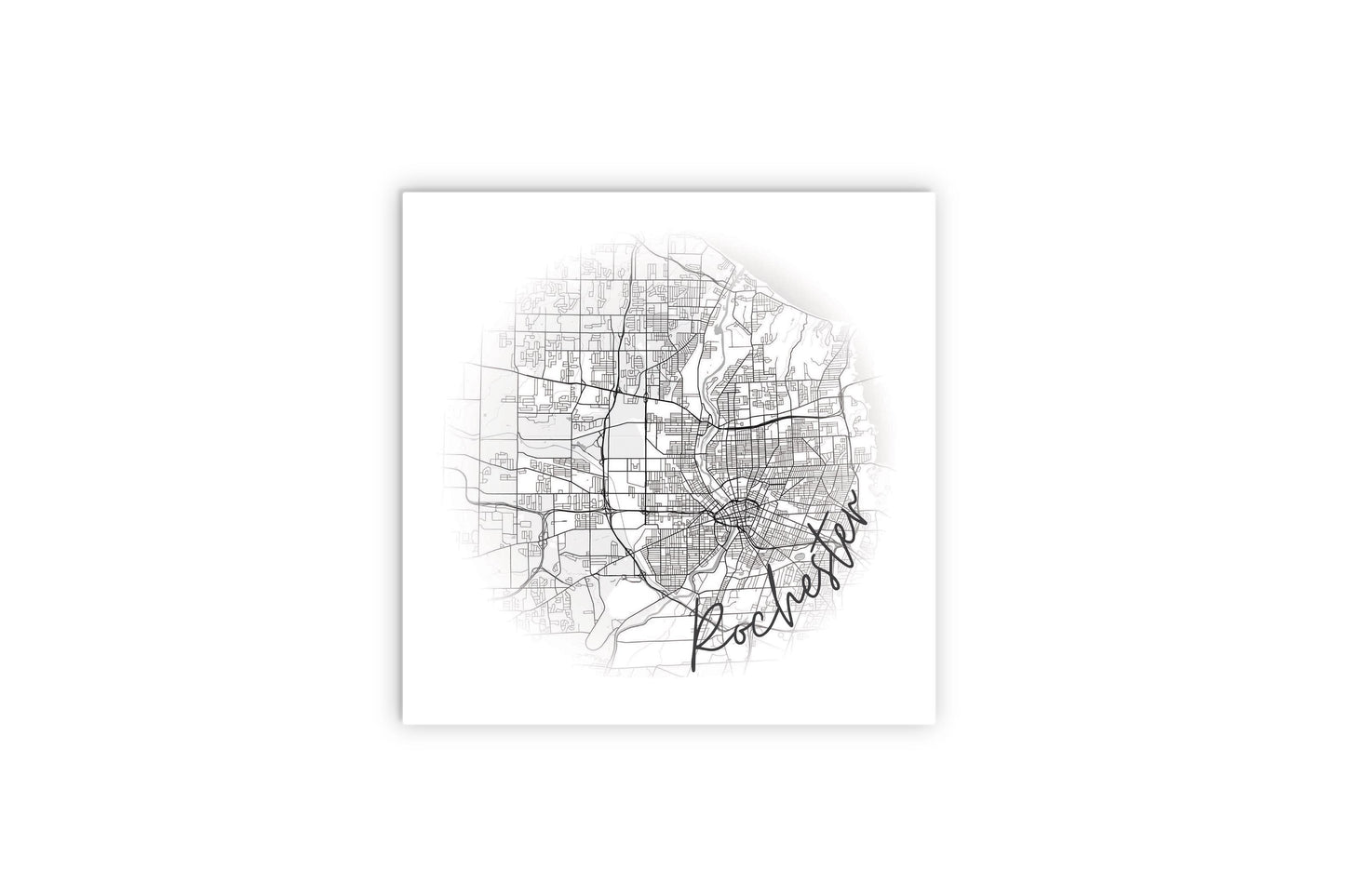 Minimalistic B&W New York Rochester Faded Circle Map | Wood Sign | Eaches | Min 2