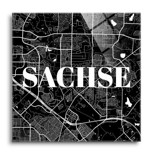 Minimalistic B&W Texas Sachse Map | Hi-Def Glass Art | Eaches | Min 1