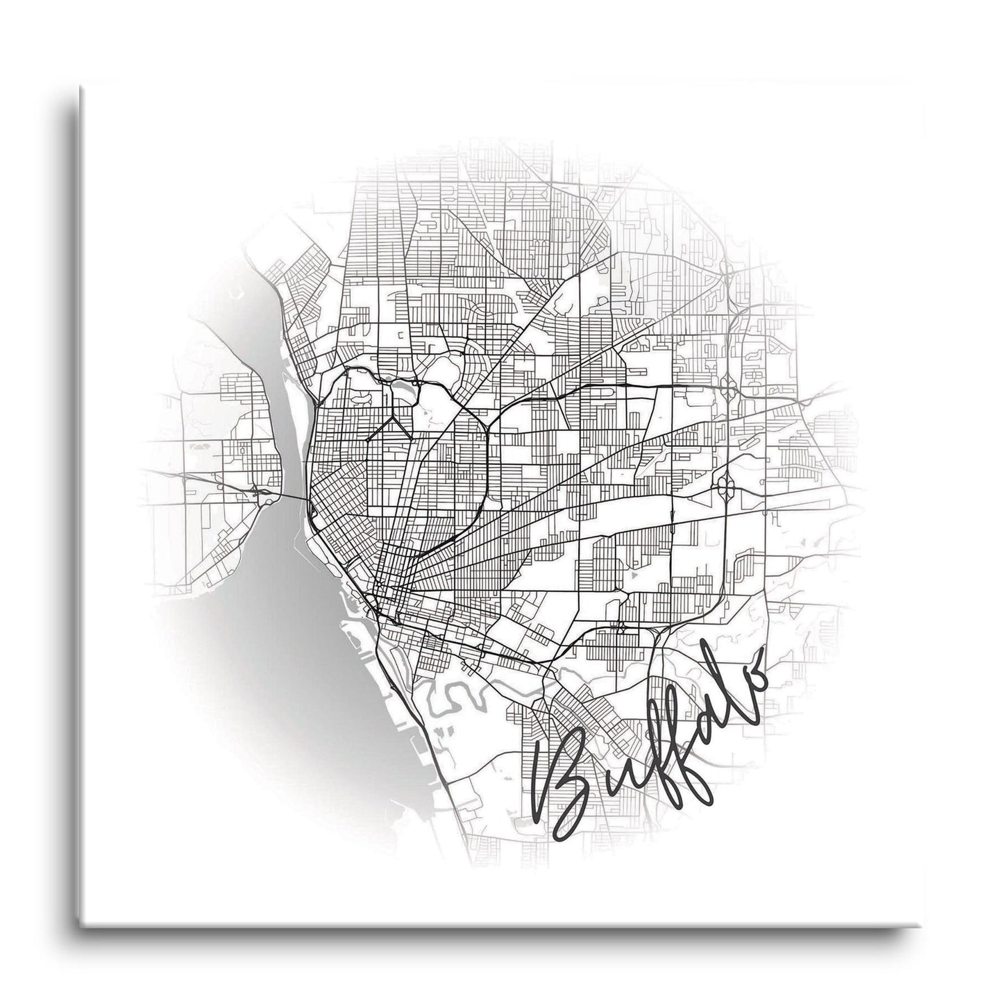 Minimalistic B&W New York Buffalo Faded Circle Map | Hi-Def Glass Art | Eaches | Min 1