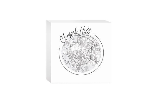 Minimalistic B&W North Carolina Chapel Hill Circle Map | Wood Block | Eaches | Min 4