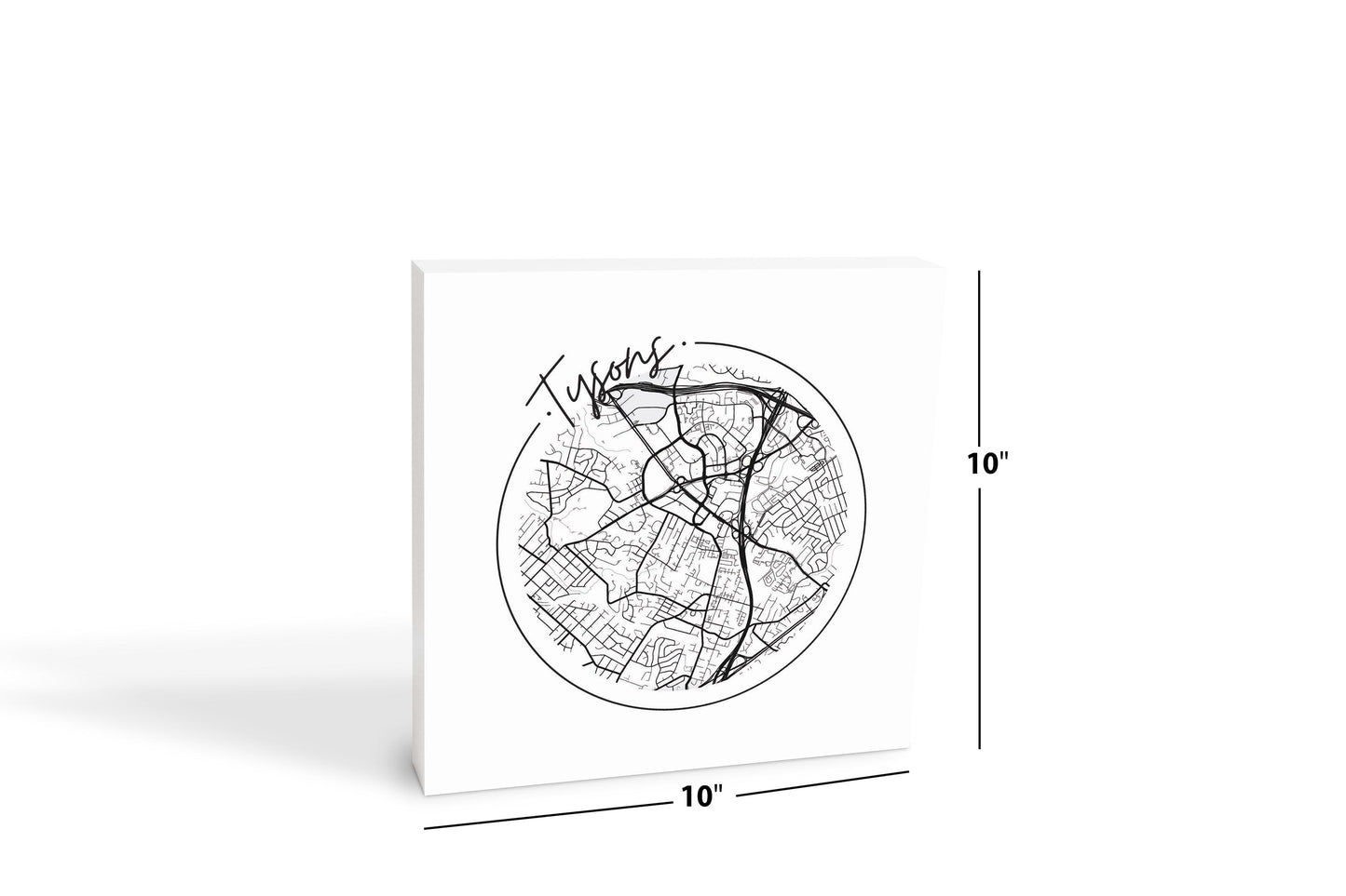 Minimalistic B&W Virginia Tysons Circle Map | Wood Block | Eaches | Min 2