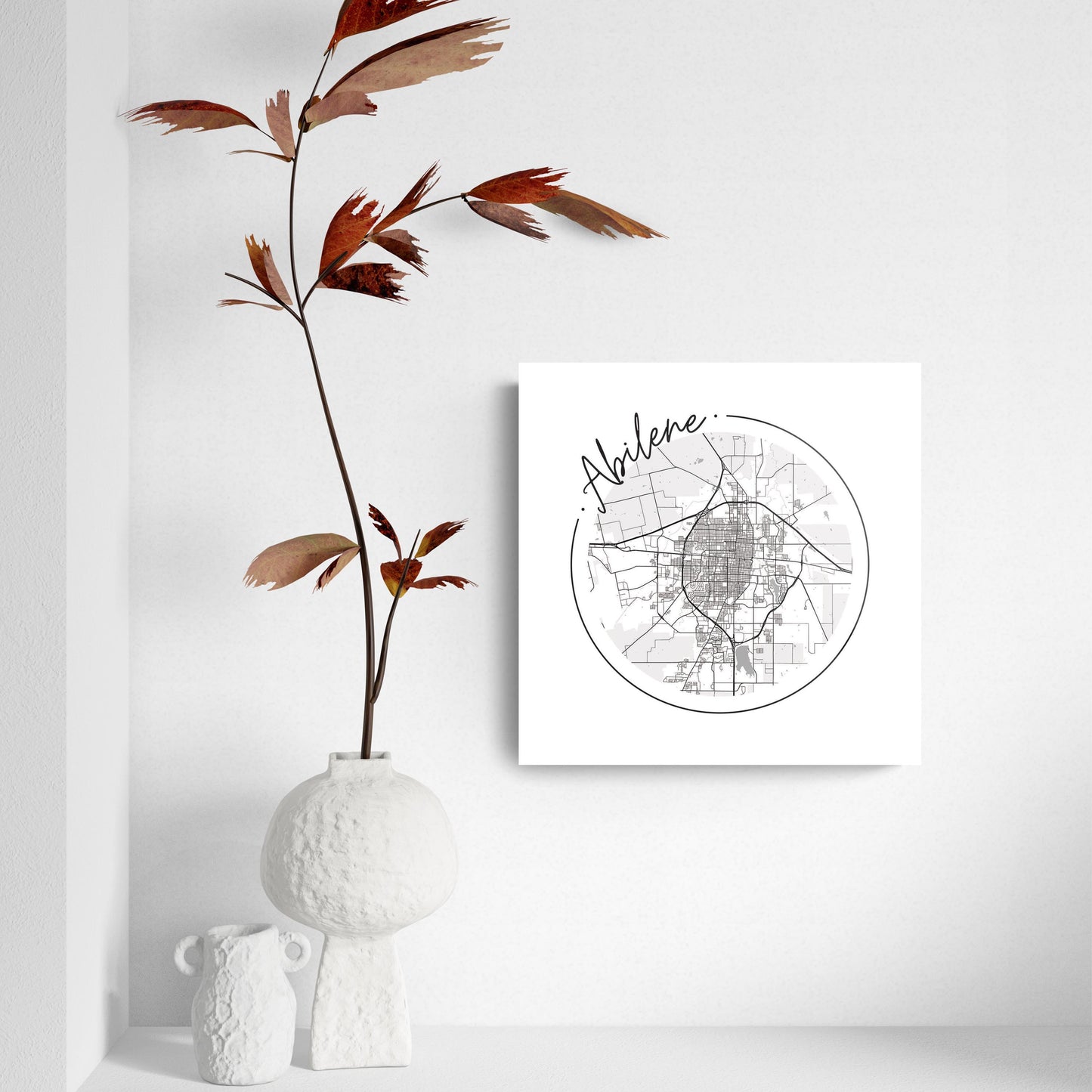Minimalist B&W Texas Abilene Circle Map | Hi-Def Glass Art | Eaches | Min 2