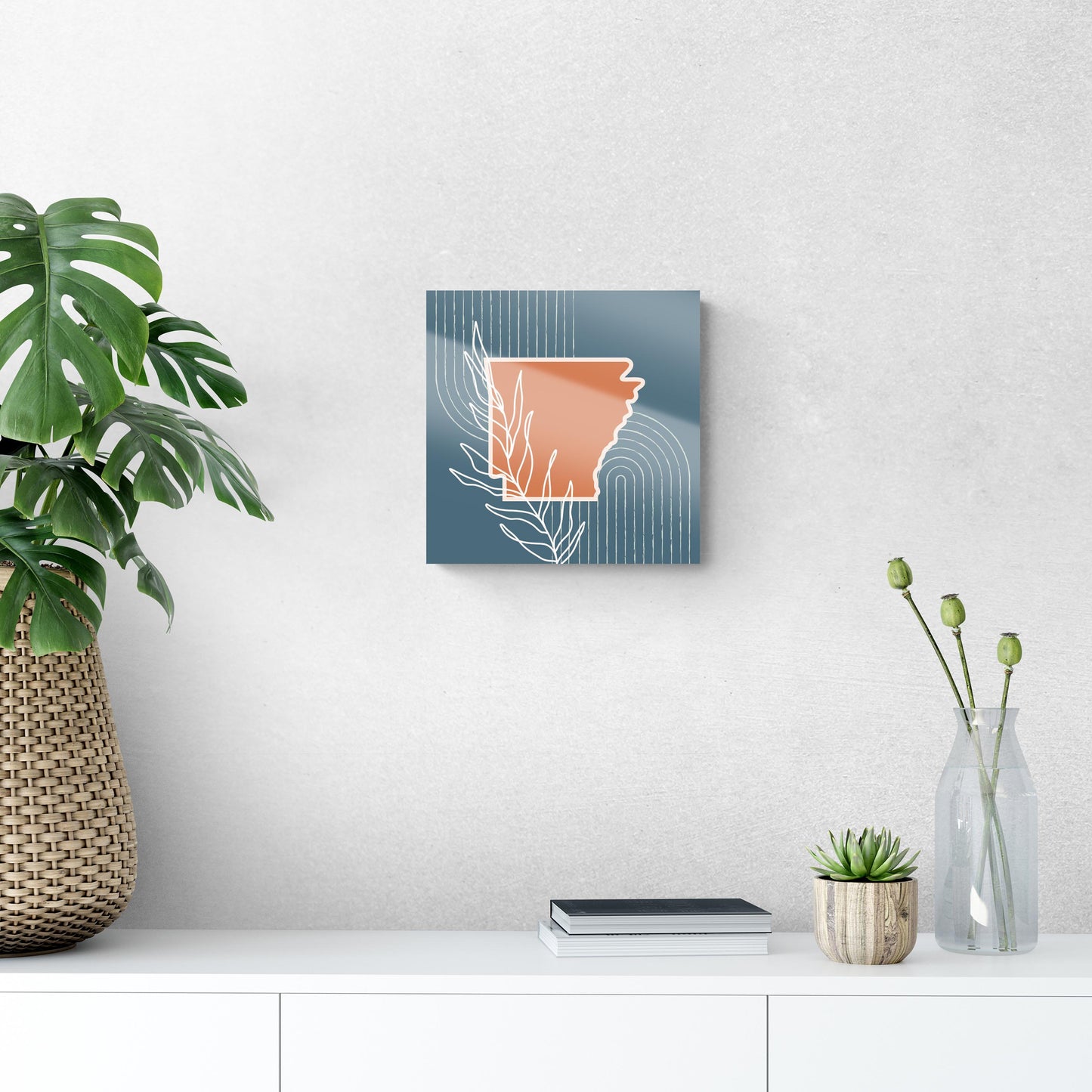 Modern Minimalist Arkansas State Shape With Leaf | Hi-Def Glass Art | Eaches | Min 1