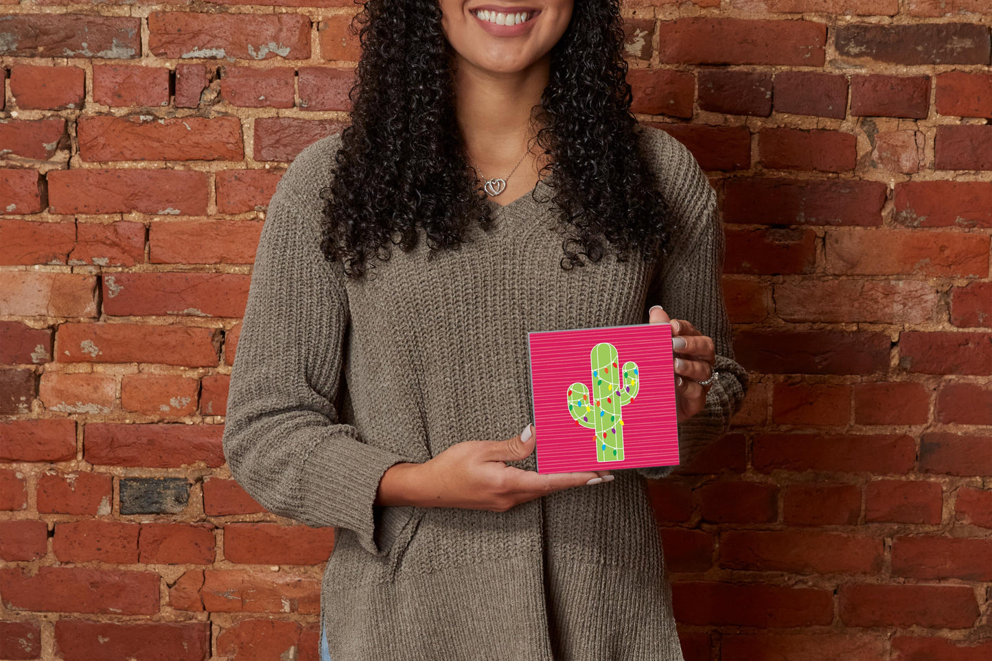 Bright Christmas Cactus | Wood Block | Eaches | Min 4