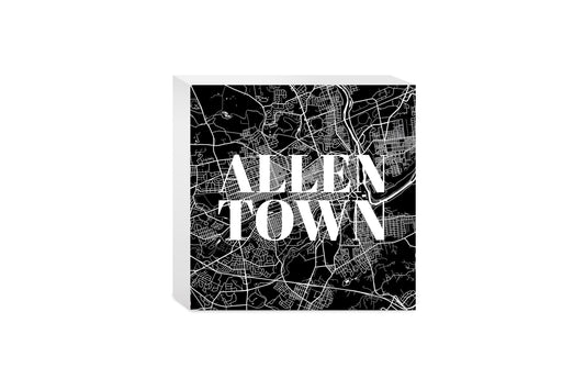 Minimalistic B&W Pennsylvania Allentown Map | Wood Block | Eaches | Min 4
