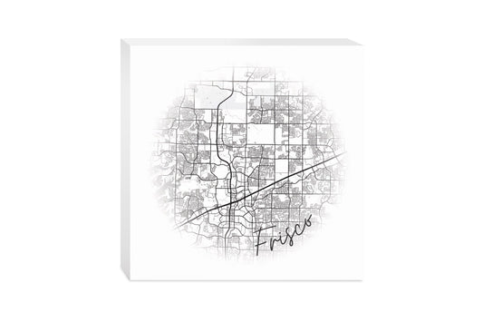 Minimalistic B&W Texas Frisco Circle Map | Wood Block | Eaches | Min 2