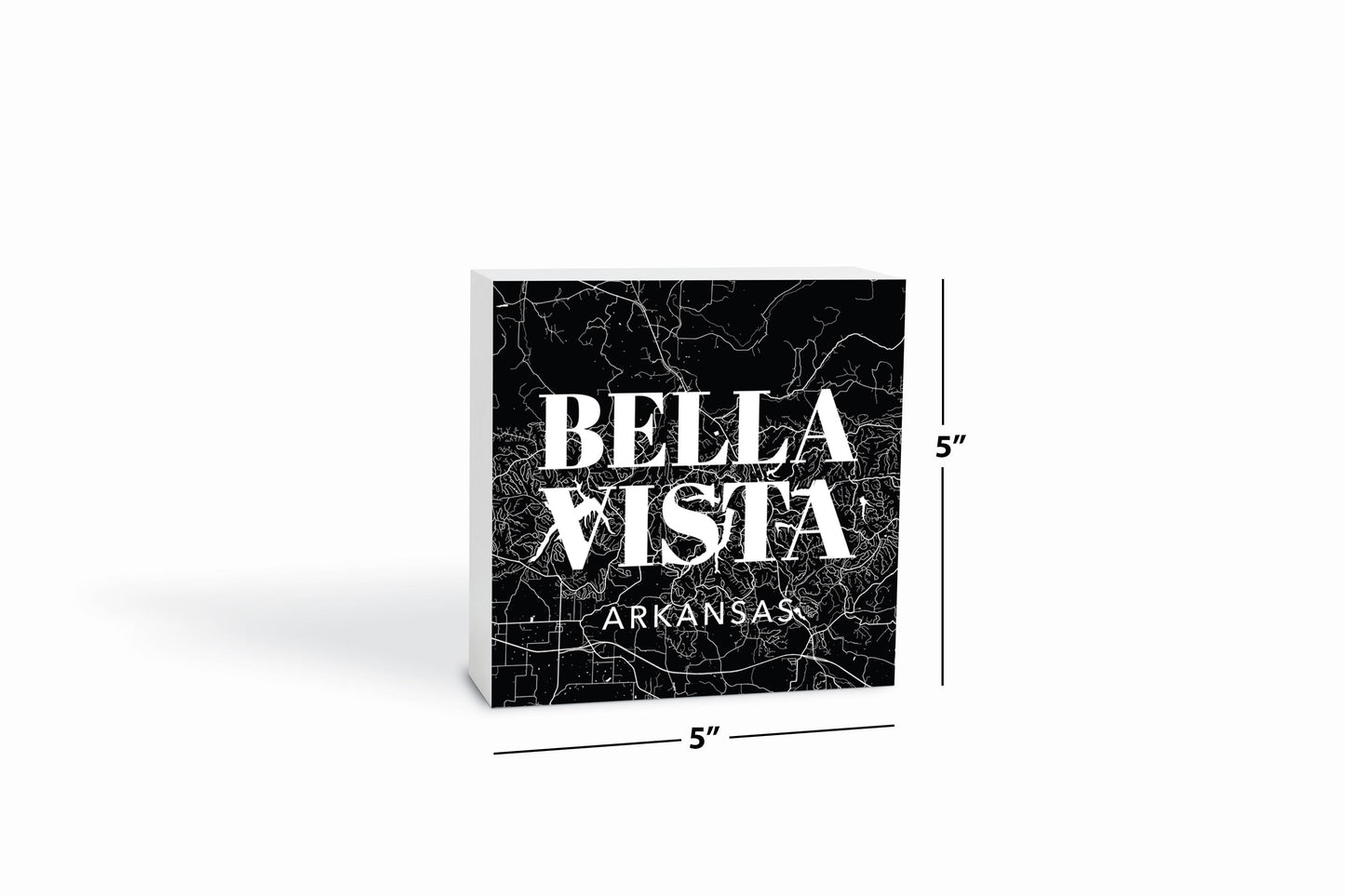 Minimalist B&W Arkansas Bella Vista Map State | Wood Block | Eaches | Min 4