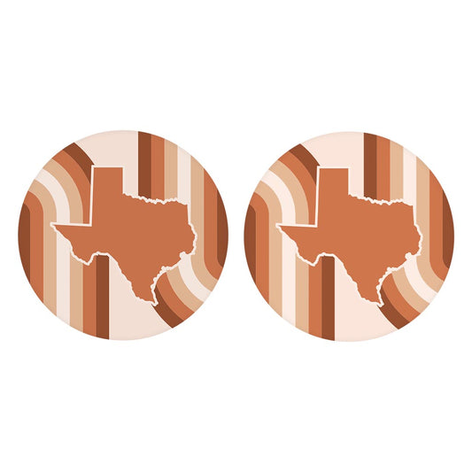 Modern Minimalist Texas State Shape Retro Lines | Absorbent Car Coasters | Set of 2 | Min 4