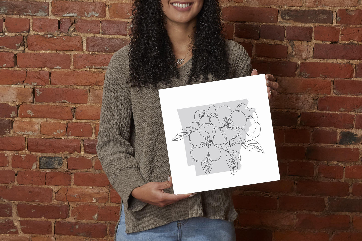 B&W Minimalist Arkansas Single Line Apple Blossoms | Wood Sign | Eaches | Min 2