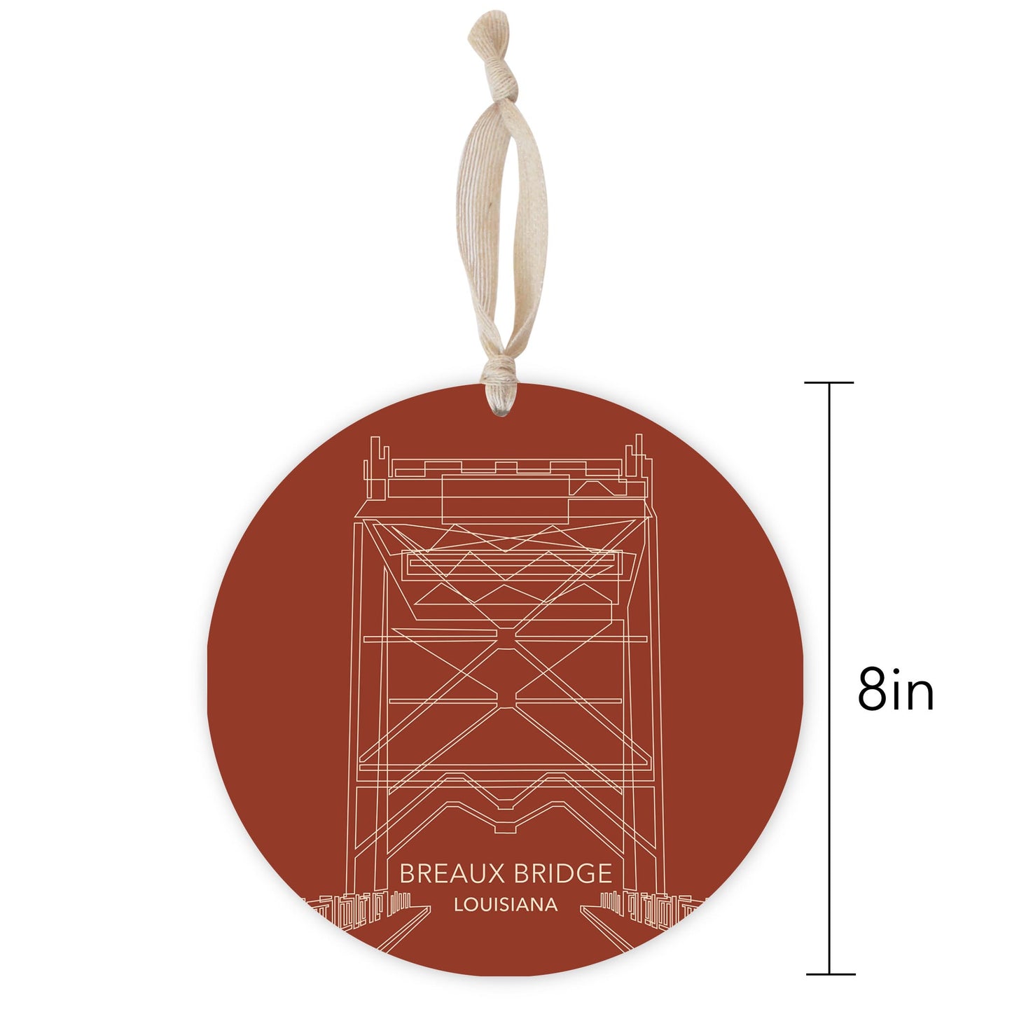 Modern Minimalist Louisiana Breaux Bridge Line Drawing | Wood Ornament | Eaches | Min 1