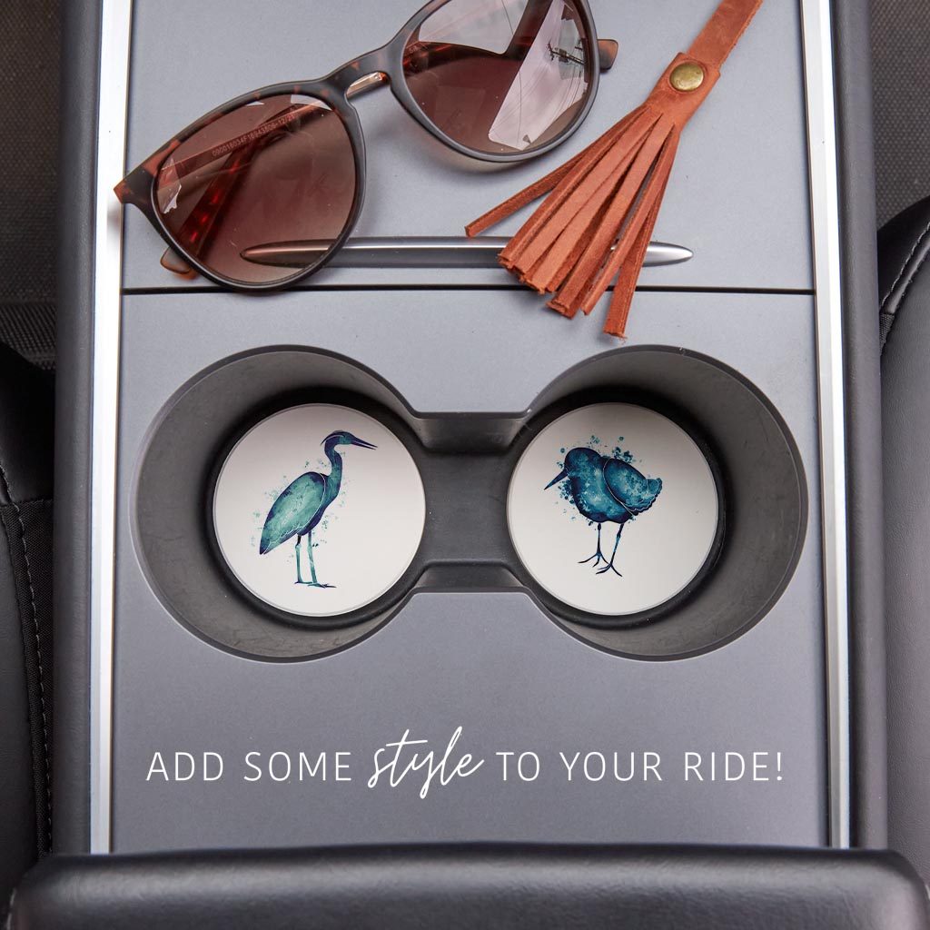 North Carolina Water Color Heron And Sand Piper| Absorbent Car Coasters | Set of 2 | Min 4