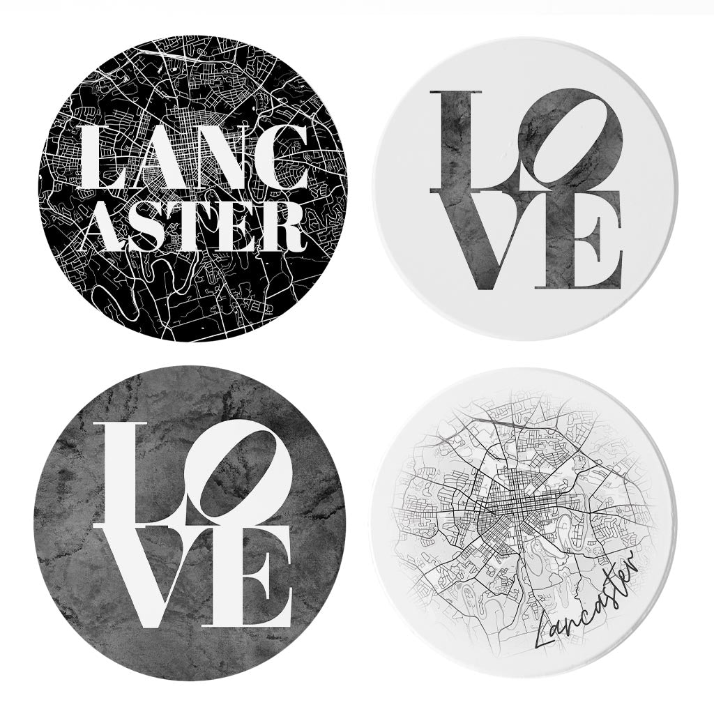 Minimalistic B&W Pennsylvania Lancaster Maps Love | Absorbent Coasters | Set of 4 | Min 2