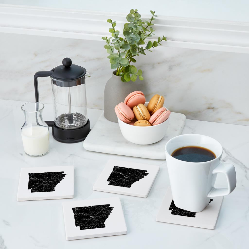 B&W Minimalist Arkansas Map | Absorbent Coasters | Set of 4 | Min 2