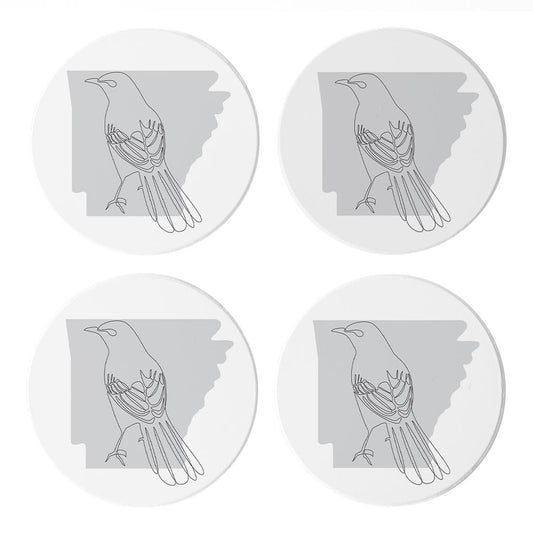 B&W Minimalist Arkansas Single Line Bird | Absorbent Coasters | Set of 4 | Min 2