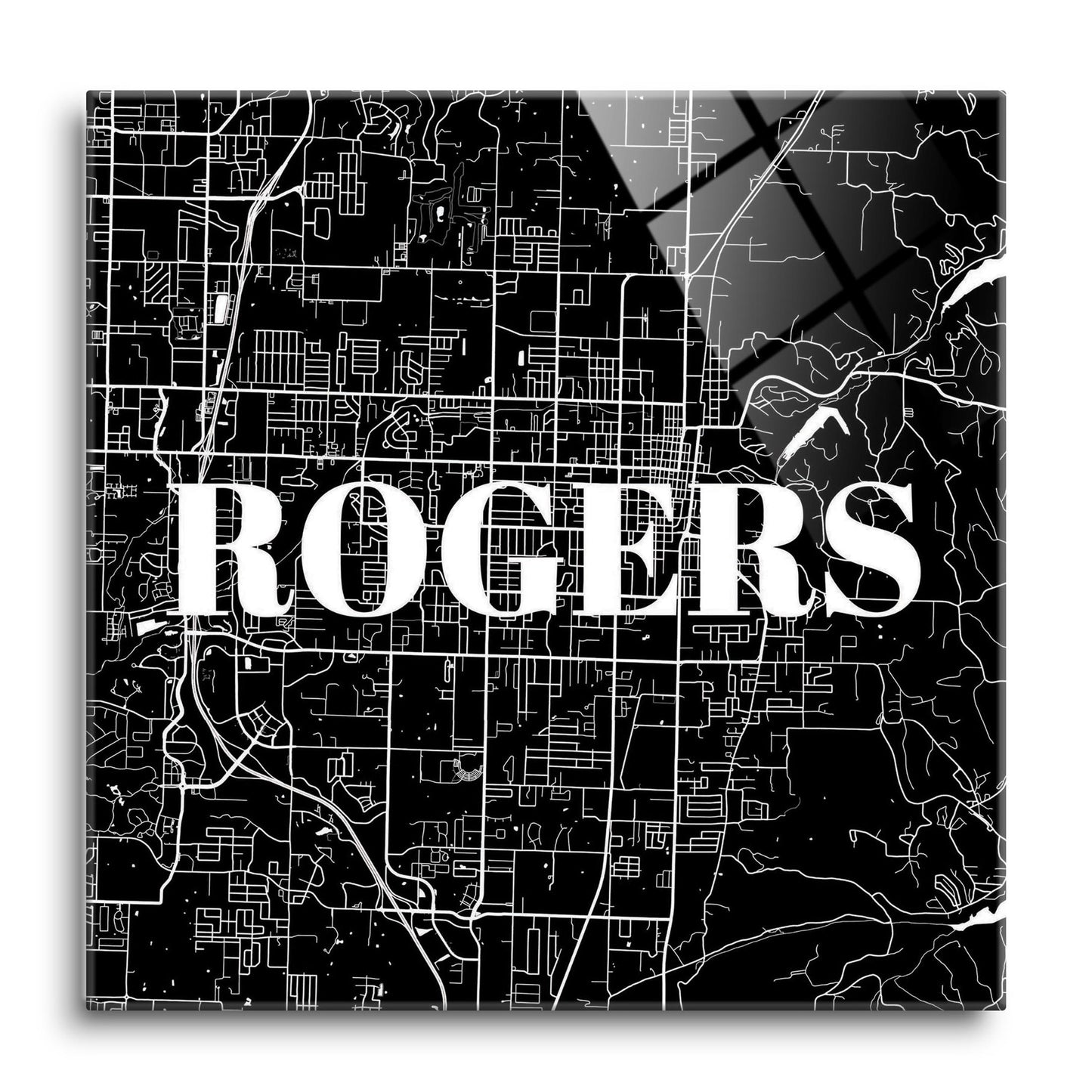 Minimalist B&W Arkansas Rogers Map | Hi-Def Glass Art | Eaches | Min 1