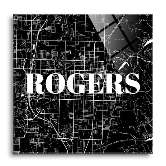 Minimalist B&W Arkansas Rogers Map | Hi-Def Glass Art | Eaches | Min 1