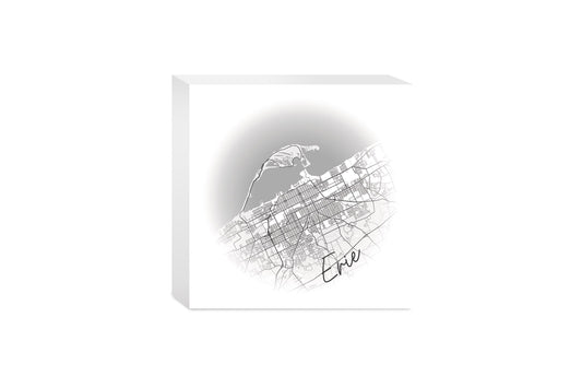 Minimalistic B&W Pennsylvania Erie Circle Map | Wood Block | Eaches | Min 4