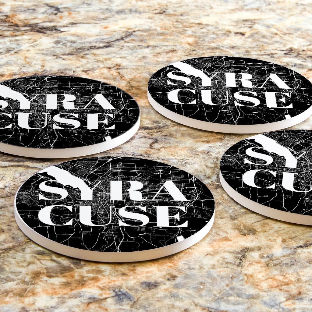 Minimalistic B&W New York Syracuse Map | Absorbent Coasters | Set of 4 | Min 2
