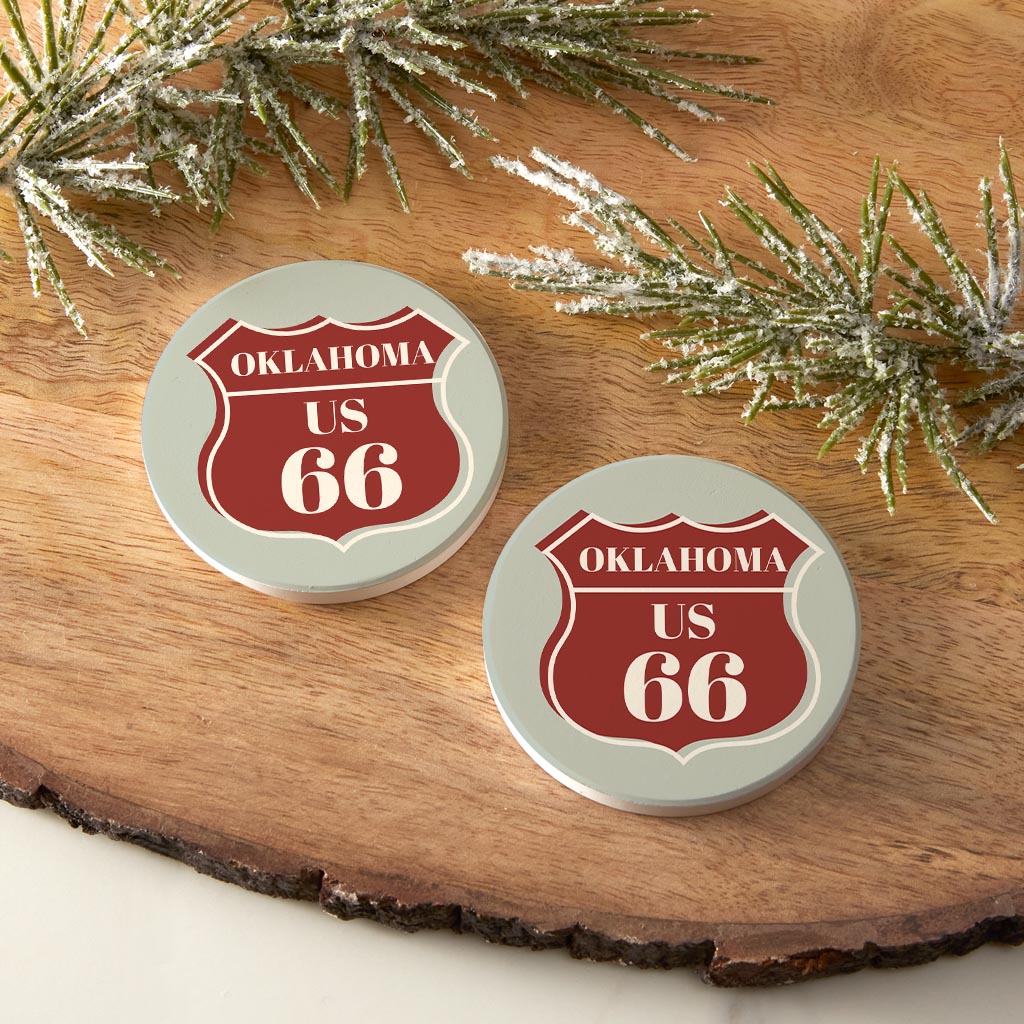 Modern Minimalist Oklahoma Us 66 Blue | Absorbent Car Coasters | Set of 2 | Min 4