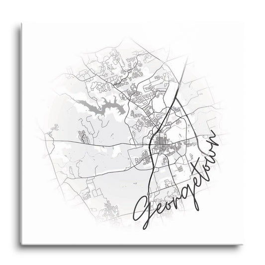 Minimalistic B&W Texas Georgetown Circle Map | Hi-Def Glass Art | Eaches | Min 1