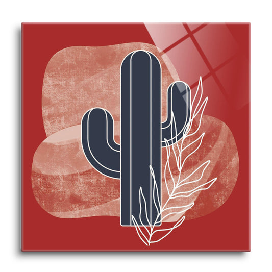 Modern Minimalist Texas Colors Cactus | Hi-Def Glass Art | Eaches | Min 1