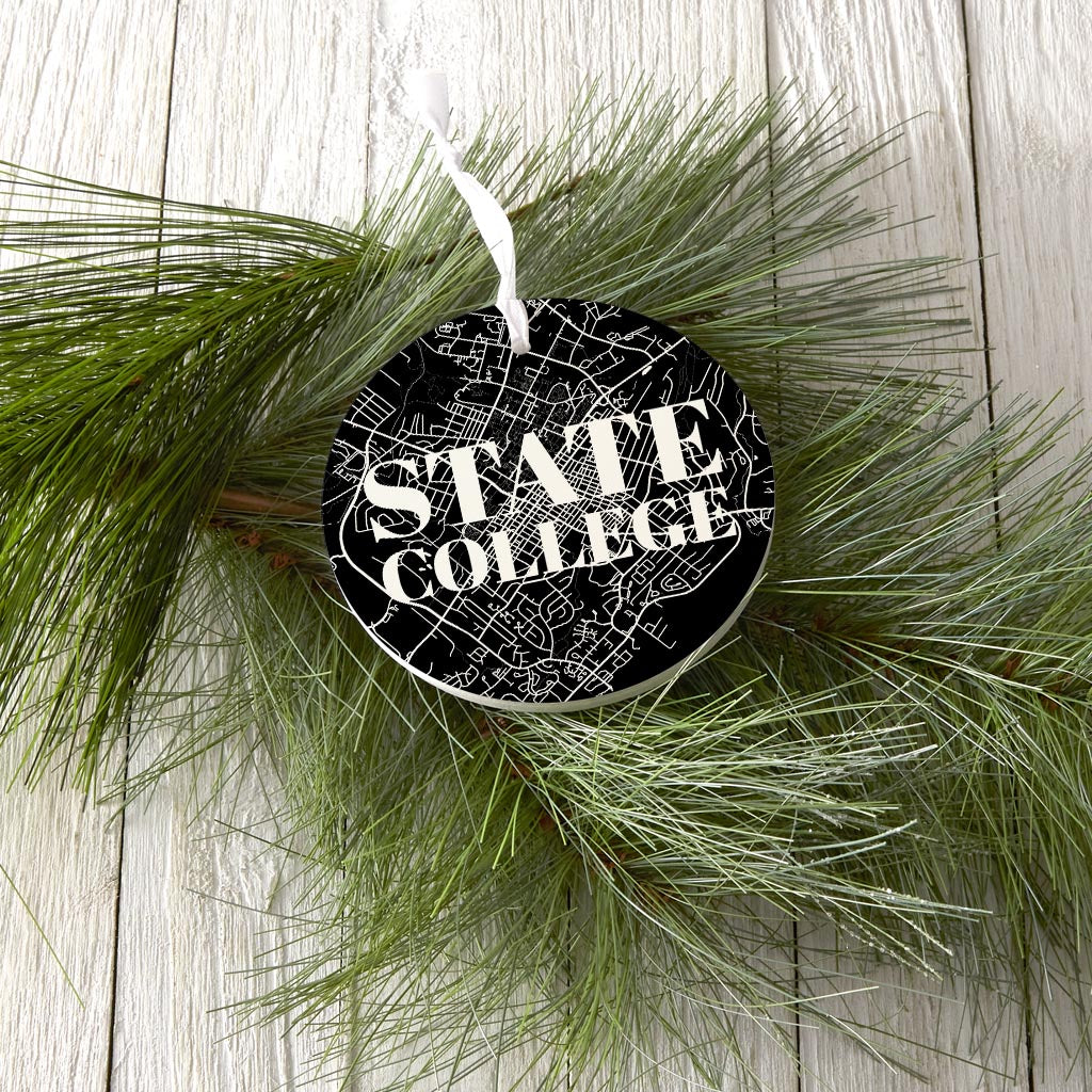 Minimalistic B&W Pennsylvania State College Map | Wood Ornament | Eaches | Min 6