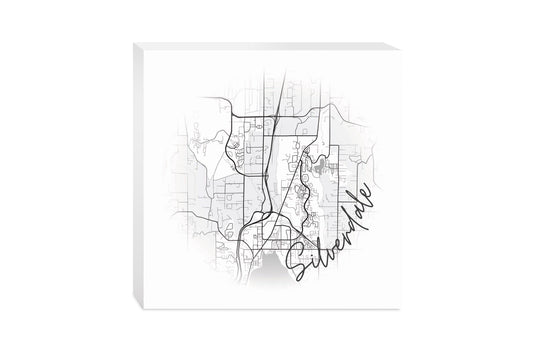 Minimalistic B&W Washington Silverdale Circle Map | Wood Block | Eaches | Min 2