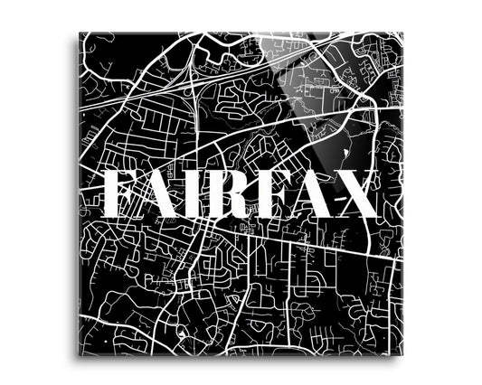 Minimalistic B&W Virginia Fairfax Map | Hi-Def Glass Art | Eaches | Min 2
