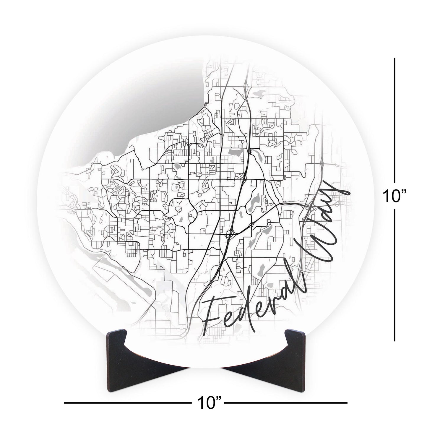 Minimalistic B&W Washington Federal Way Circle Map | Wood Sign | Eaches | Min 1