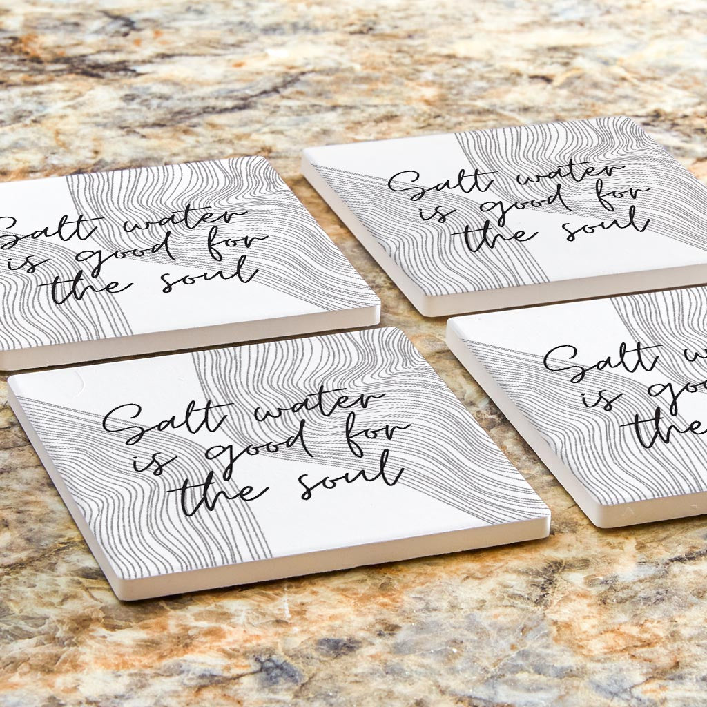 Minimalistic B&W Cape Cod Salt Water | Absorbent Coasters | Set of 4 | Min 2