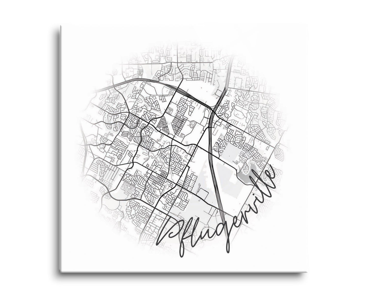 Minimalistic B&W Texas Pflugerville Circle Map | Hi-Def Glass Art | Eaches | Min 2