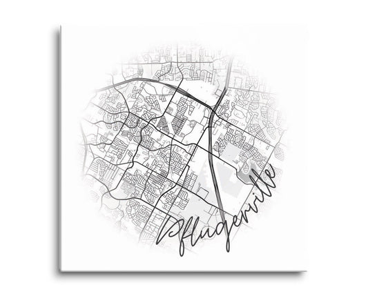 Minimalistic B&W Texas Pflugerville Circle Map | Hi-Def Glass Art | Eaches | Min 2