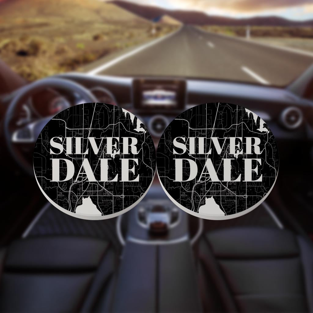 Minimalistic B&W Washington Silverdale Map | Absorbent Car Coasters | Set of 2 | Min 4
