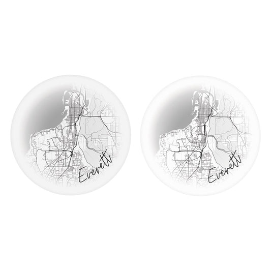 Minimalistic B&W Washington Everett Circle Map| Absorbent Car Coasters | Set of 2 | Min 4