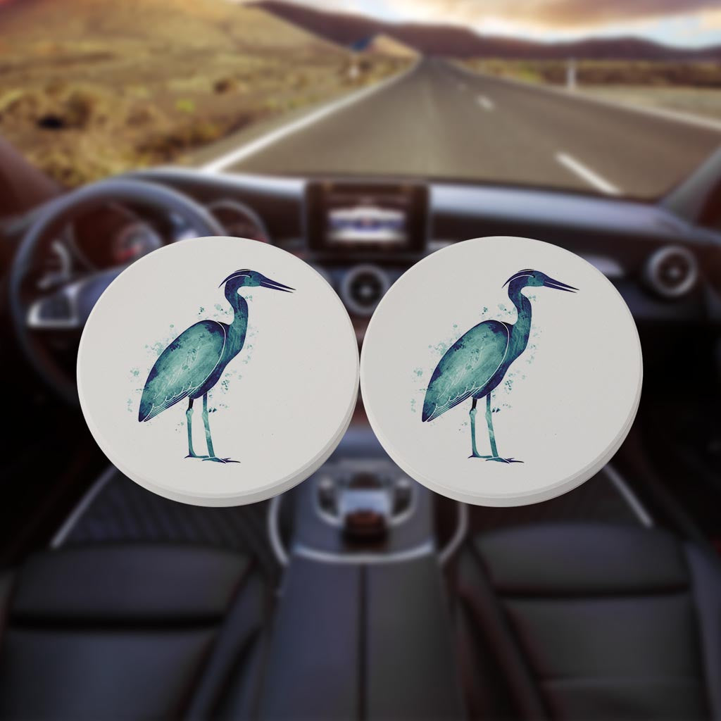 East Coast Water Color Heron | Absorbent Car Coasters | Set of 2 | Min 4