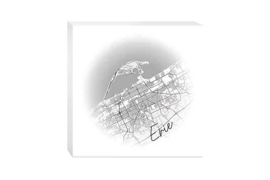 Minimalistic B&W Pennsylvania Erie Circle Map | Wood Block | Eaches | Min 2