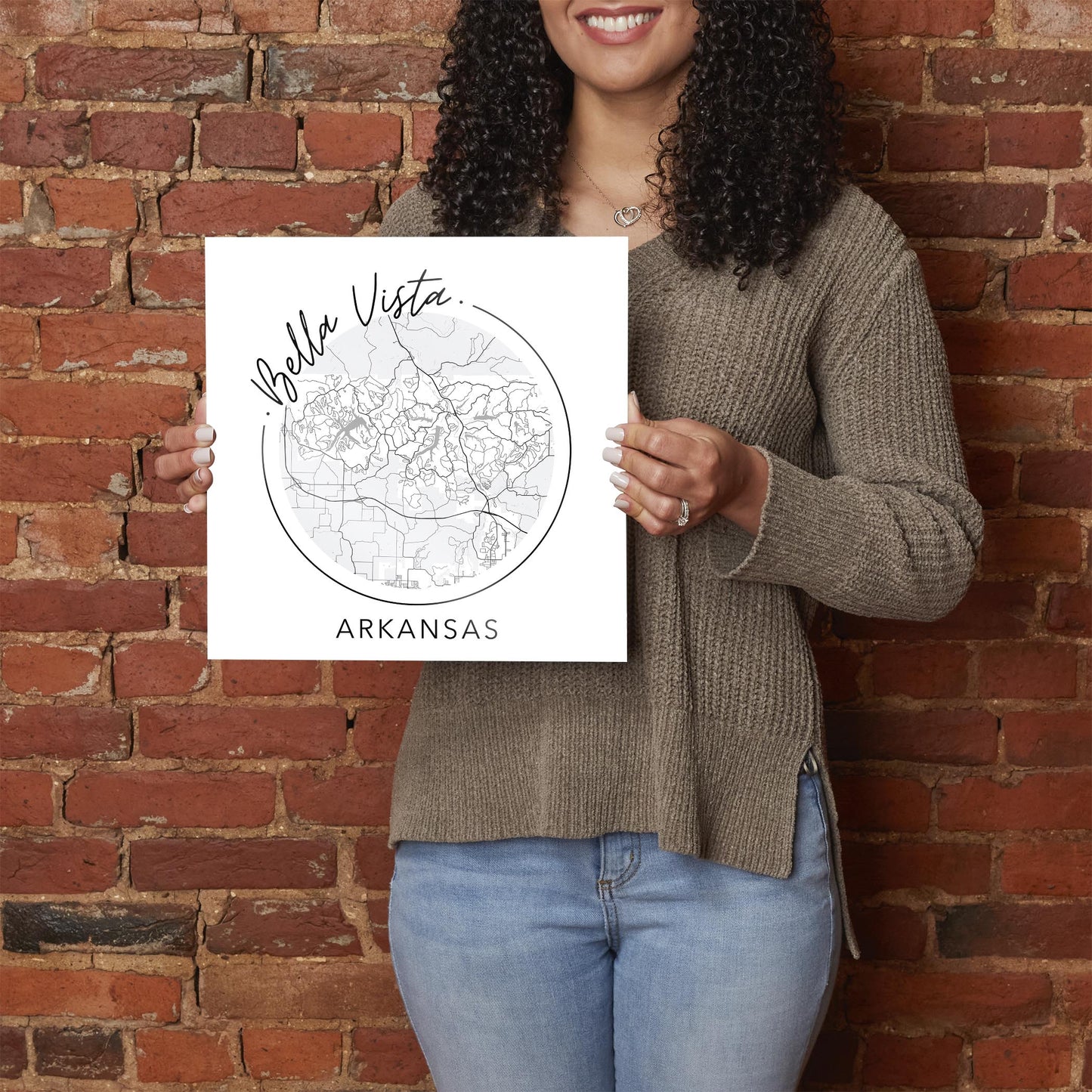 Minimalist B&W Arkansas Bella Vista Circle Map State | Hi-Def Glass Art | Eaches | Min 1