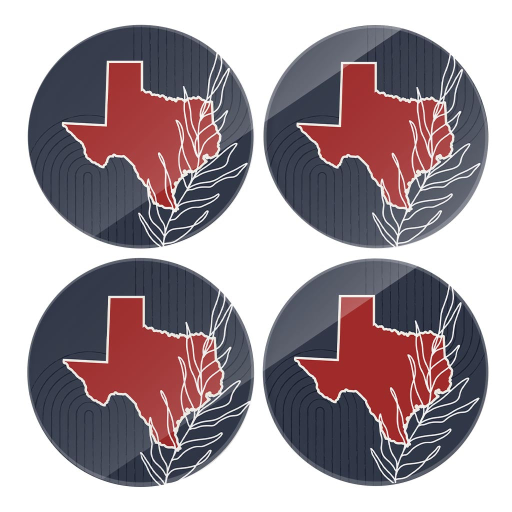 Modern Minimalist Texas Colors Shape Leaf | Hi-Def Glass Coasters | Set of 4 | Min 2