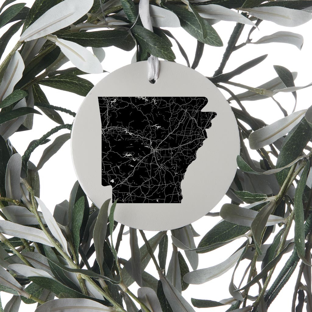 B&W Minimalist Arkansas Map | Wood Ornament | Eaches | Min 6