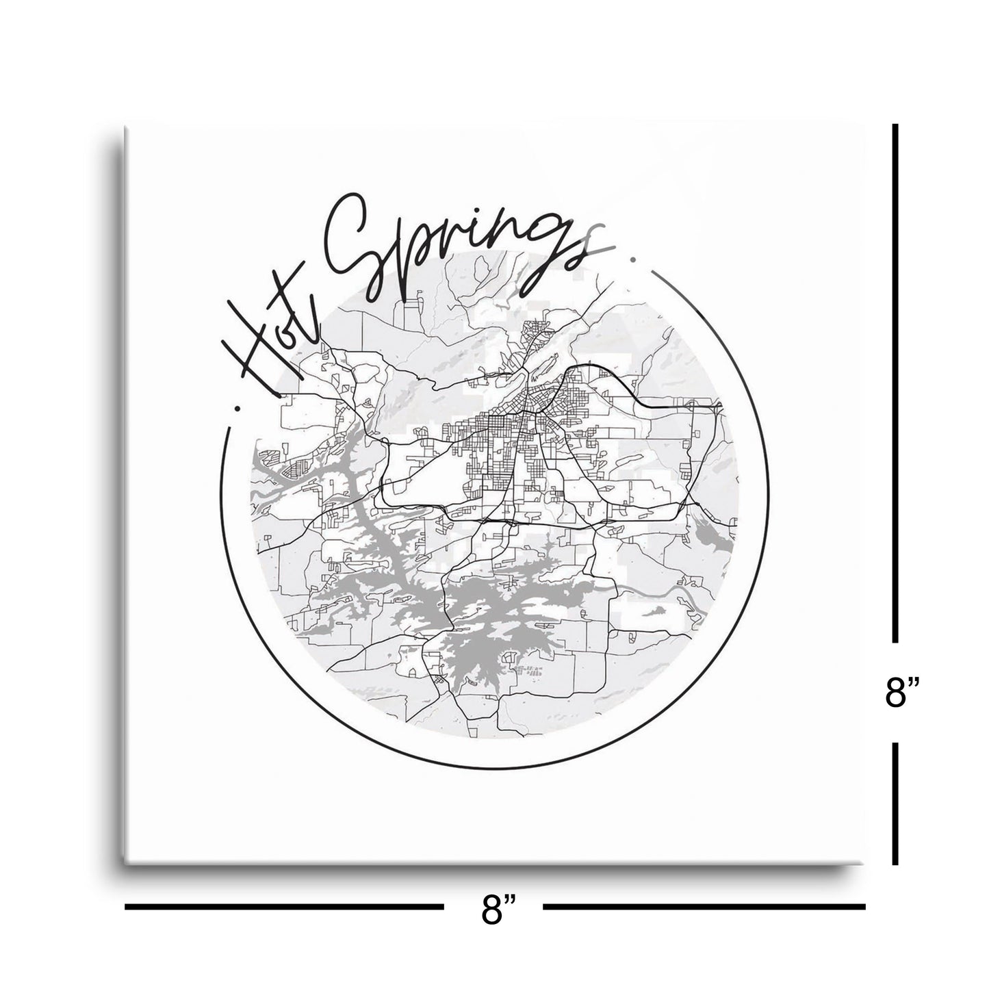 B&W Minimalist Arkansas Hot Springs Circle Map | Hi-Def Glass Art | Eaches | Min 2