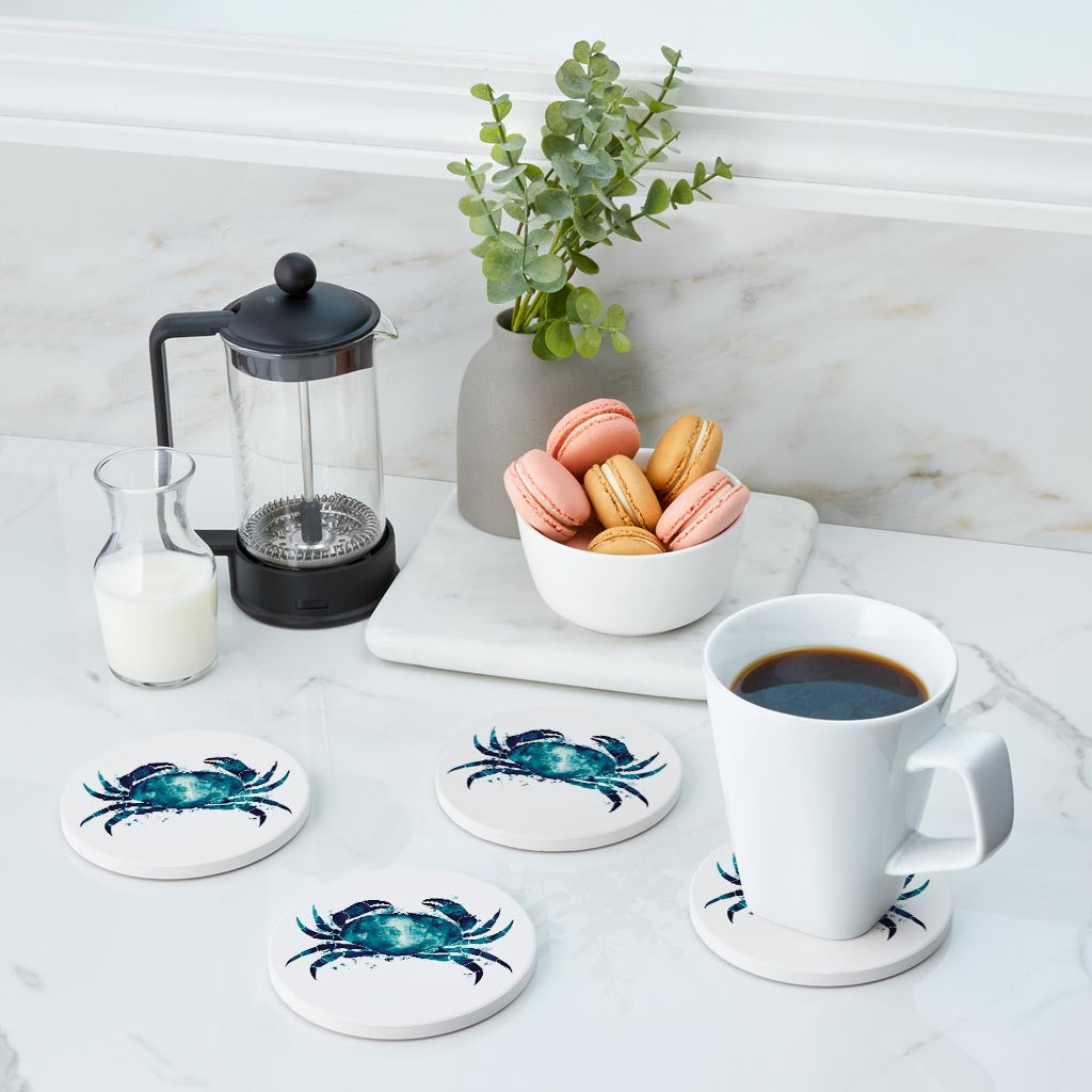 New England Water Color Crab | Absorbent Coasters | Set of 4 | Min 2