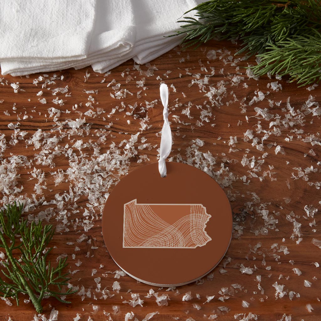 Modern Minimalist Pennsylvania State Lines Dark| Wood Ornament | Eaches | Min 6