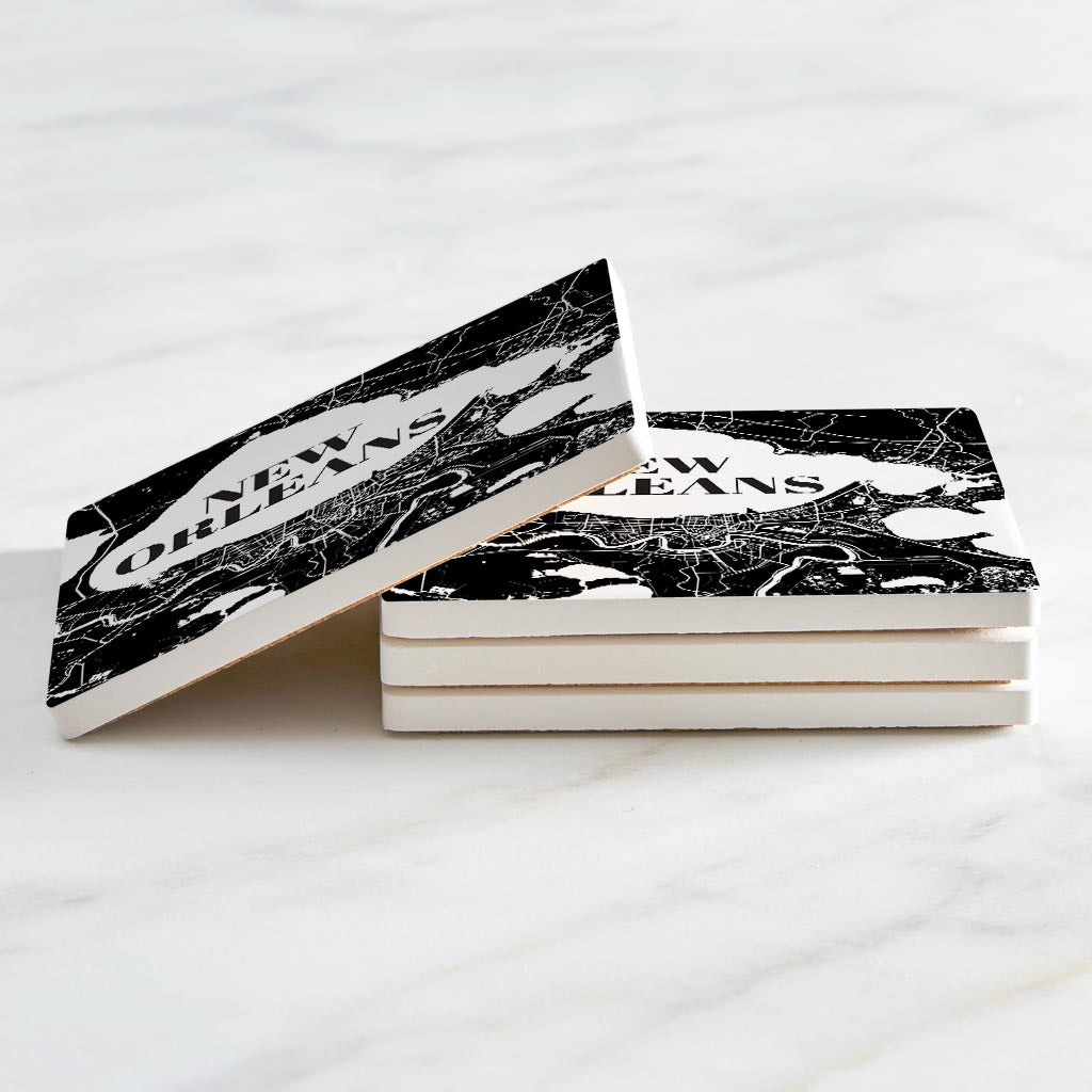 Modern Louisiana New Orleans Map | Absorbent Coasters | Set of 4 | Min 2