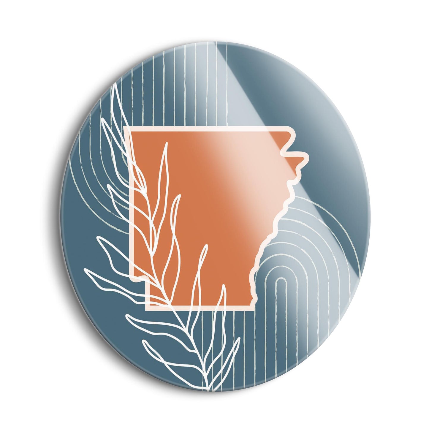 Modern Minimalist Arkansas State Shape With Leaf | Hi-Def Glass Art | Eaches | Min 1
