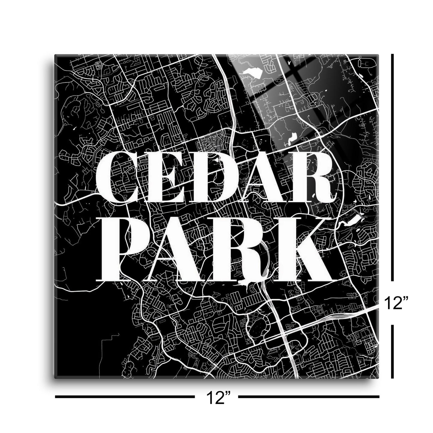 Minimalistic B&W Texas Cedar Park Map | Hi-Def Glass Art | Eaches | Min 1