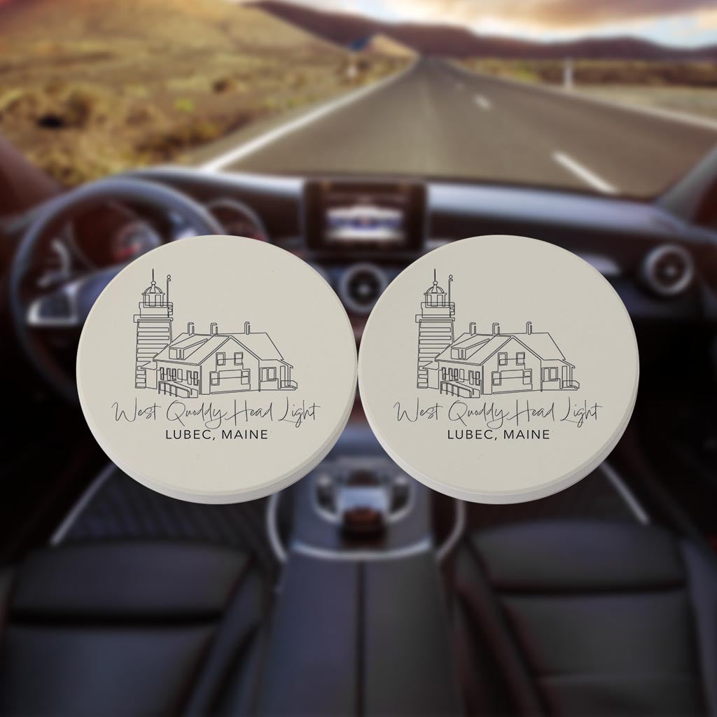 West Quoddy Head Light | Absorbent Car Coasters | Set of 2 | Min 4