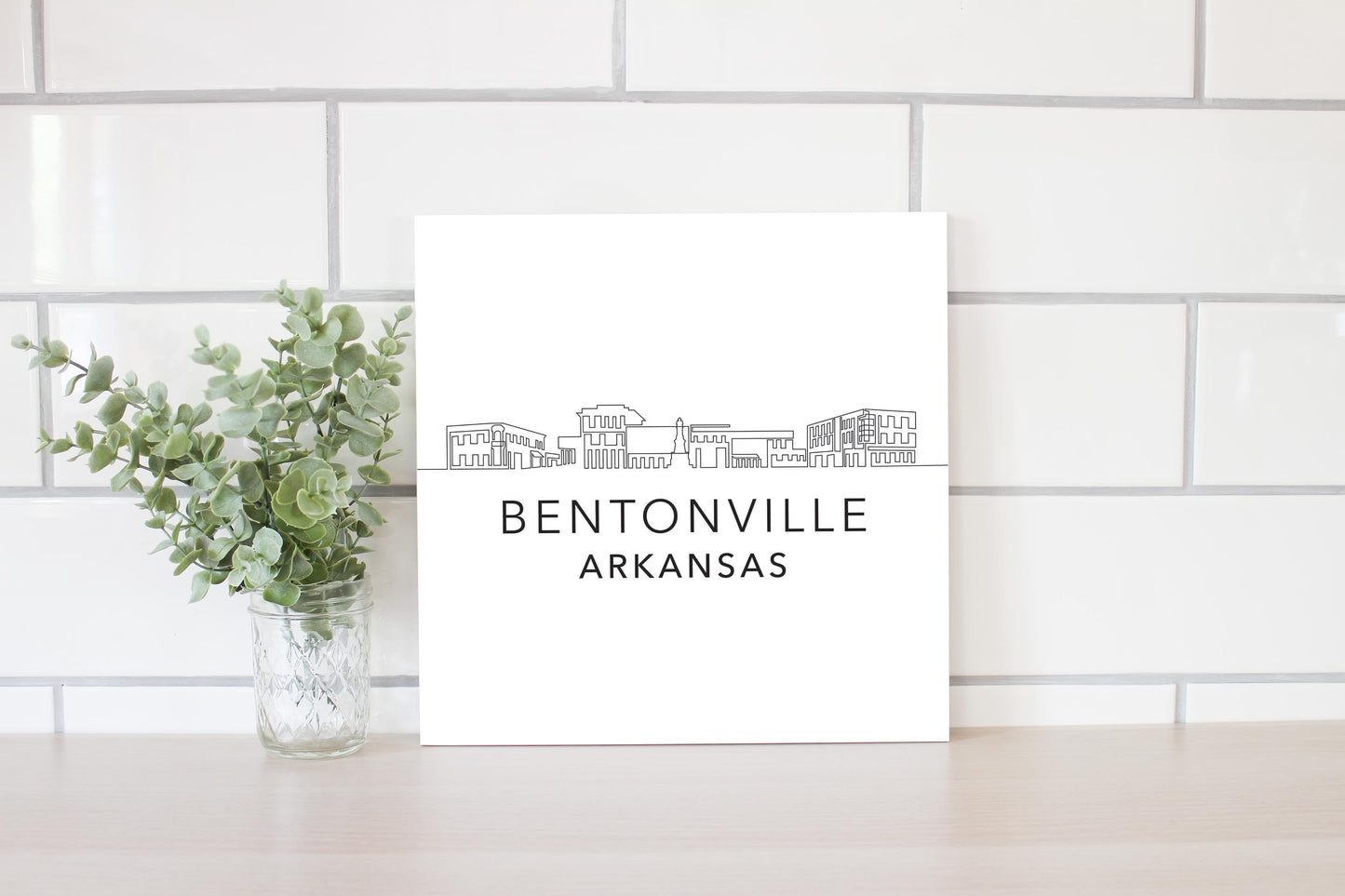 Minimalist B&W Arkansas Bentonville Skyline State | Wood Sign | Eaches | Min 2