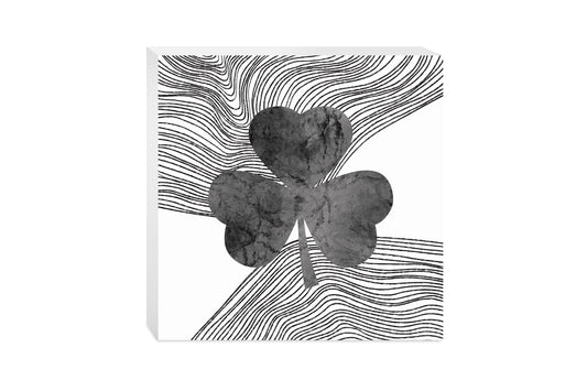 Minimalistic B&W Shamrock Fluid Lines | Wood Block | Eaches | Min 2