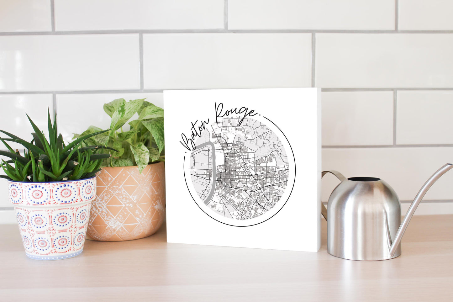 Minimalist B&W Louisiana Baton Rouge Circle Map | Wood Block | Eaches | Min 2